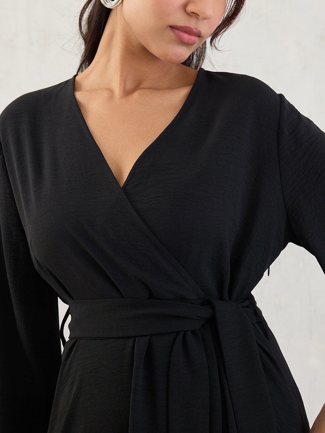 Black Wrap Midi Dress