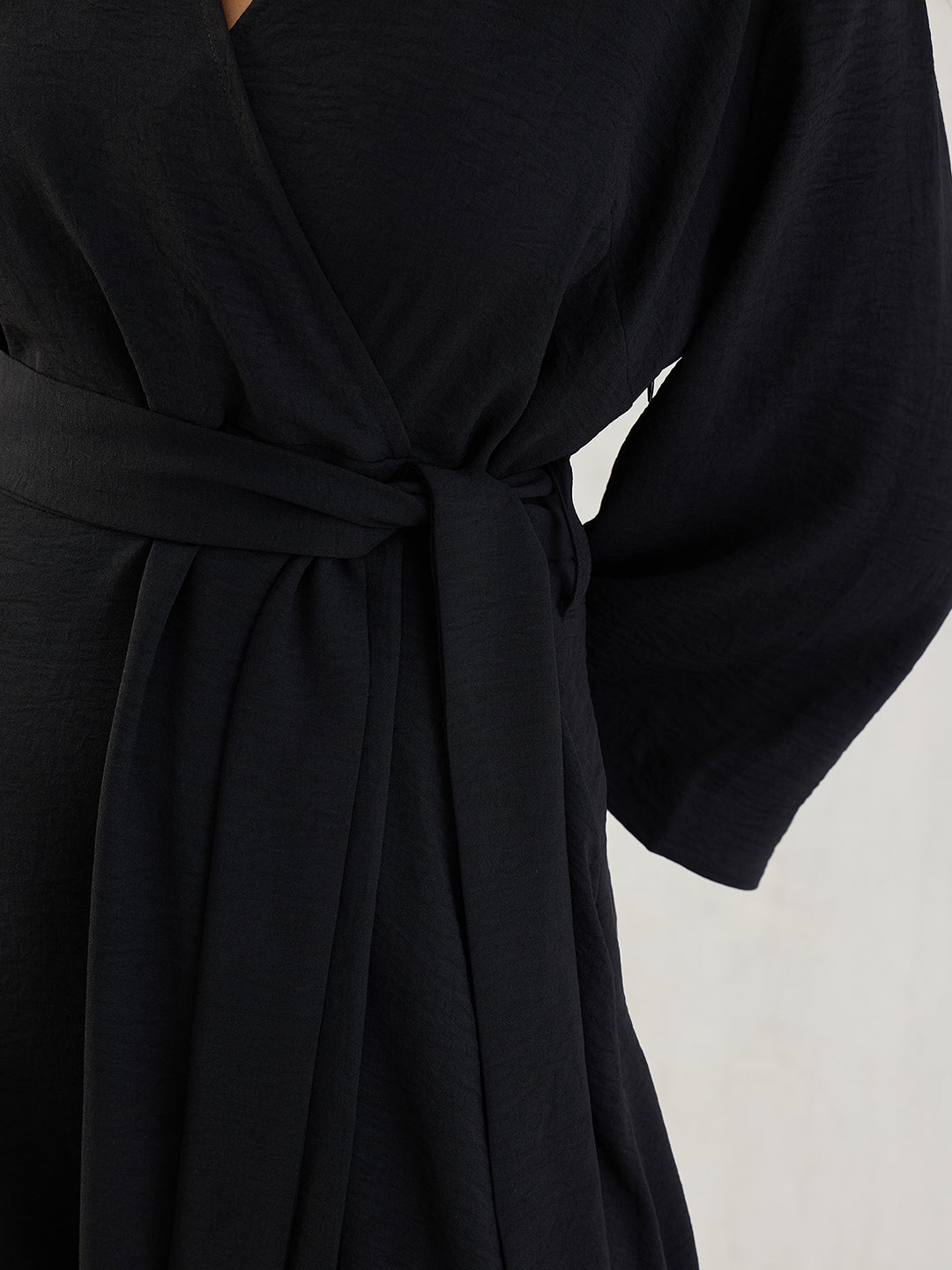 Black Wrap Midi Dress
