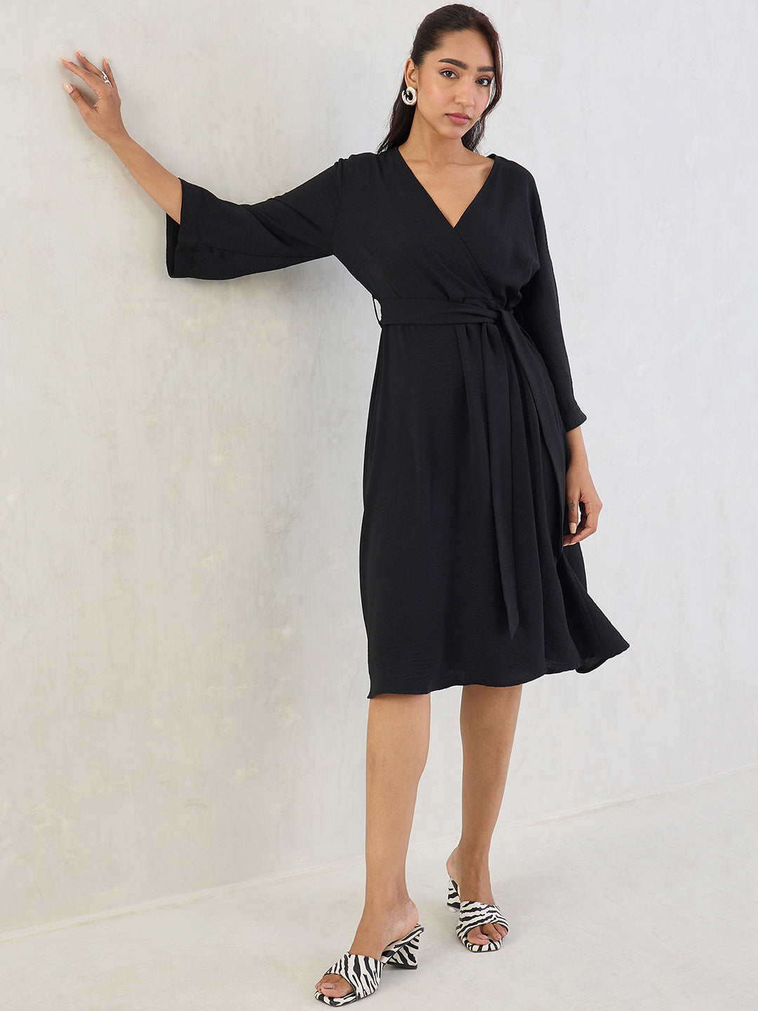Black Wrap Midi Dress