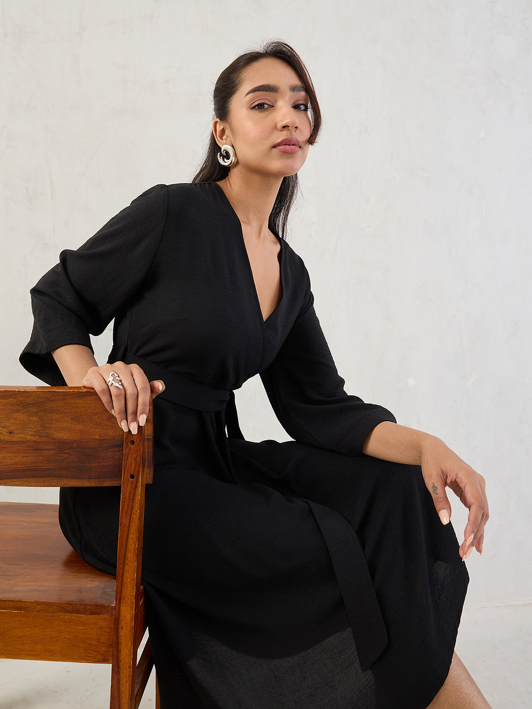 Black Wrap Midi Dress