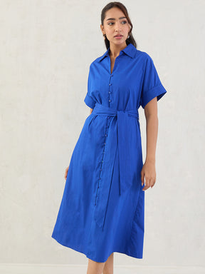 Royal Blue Poplin Shirt Midi Dress