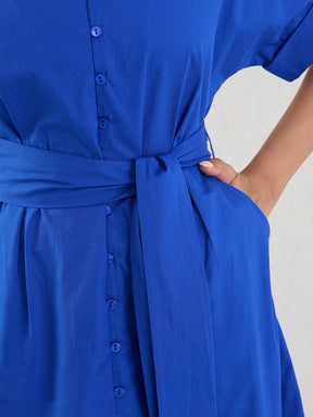 Royal Blue Poplin Shirt Midi Dress