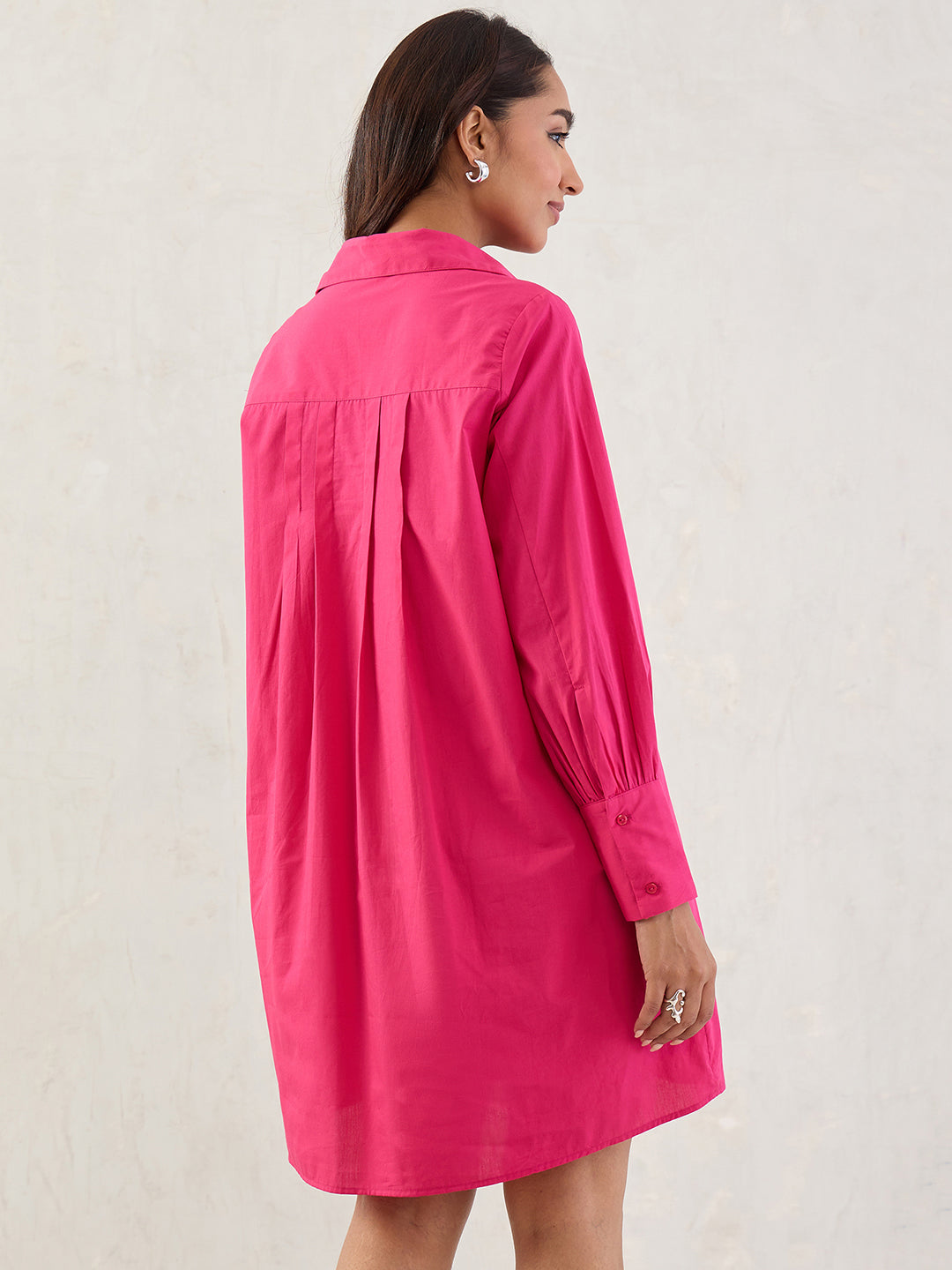 Hot Pink Poplin Pleated Mini Dress