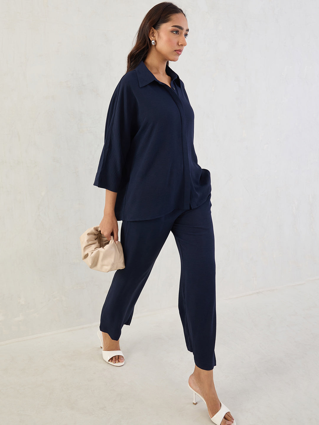 Navy Kimono Sleeve Co-Ord Set