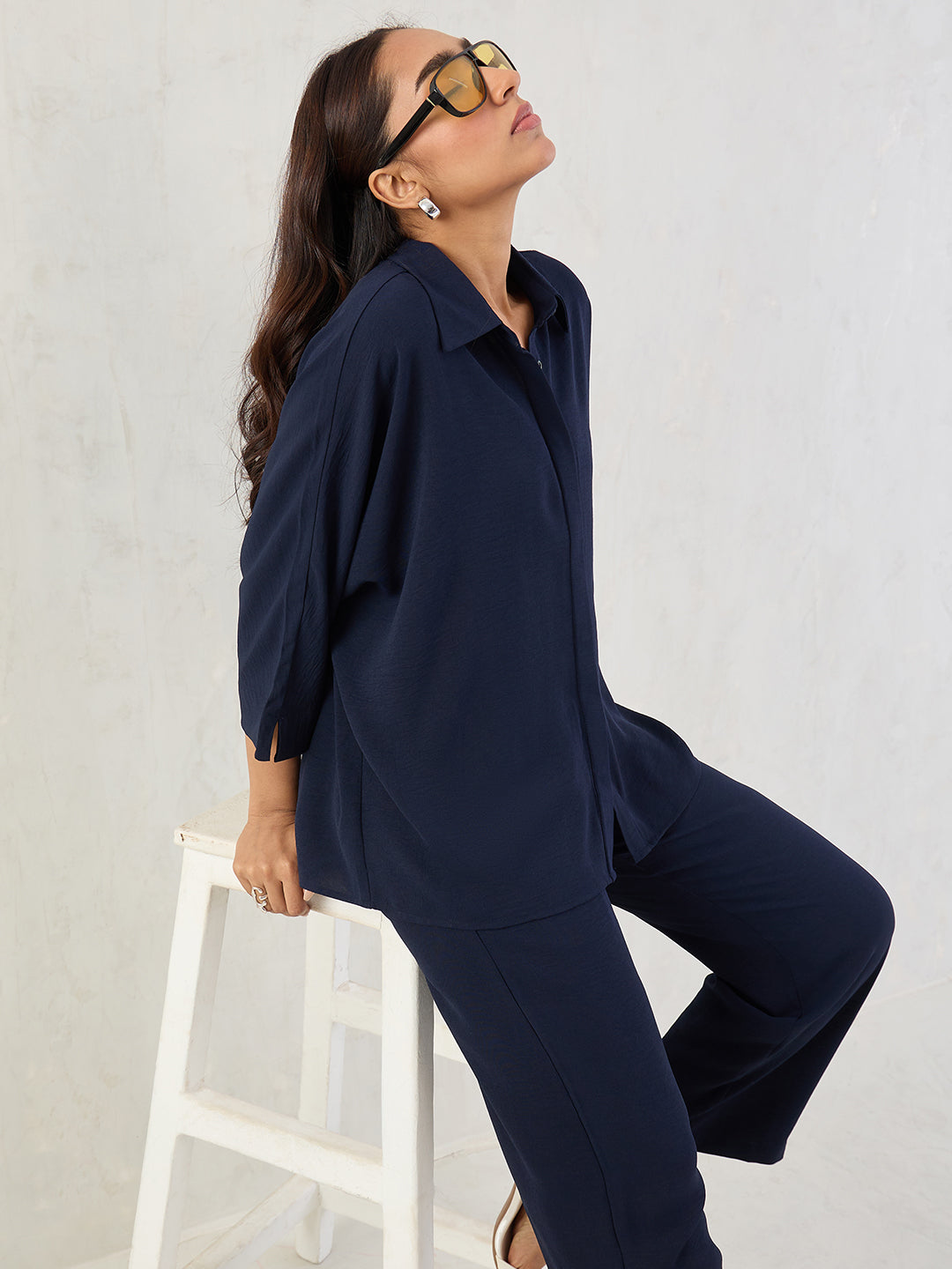 Navy Kimono Sleeve Co-Ord Set