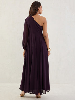 Deep Purple One Shoulder Maxi Dress