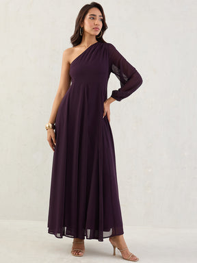Deep Purple One Shoulder Maxi Dress