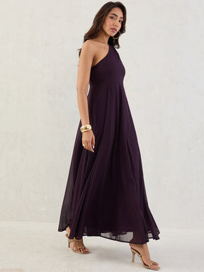 Deep Purple One Shoulder Maxi Dress