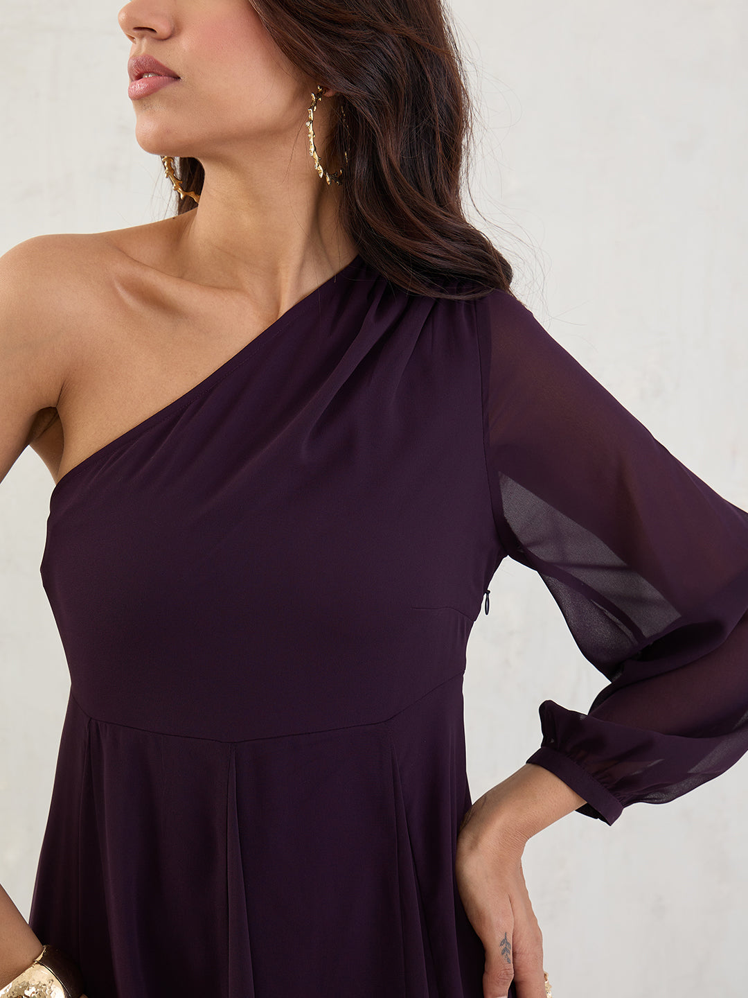 Deep Purple One Shoulder Maxi Dress