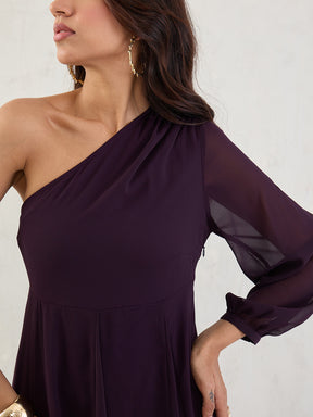 Deep Purple One Shoulder Maxi Dress