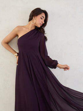 Deep Purple One Shoulder Maxi Dress