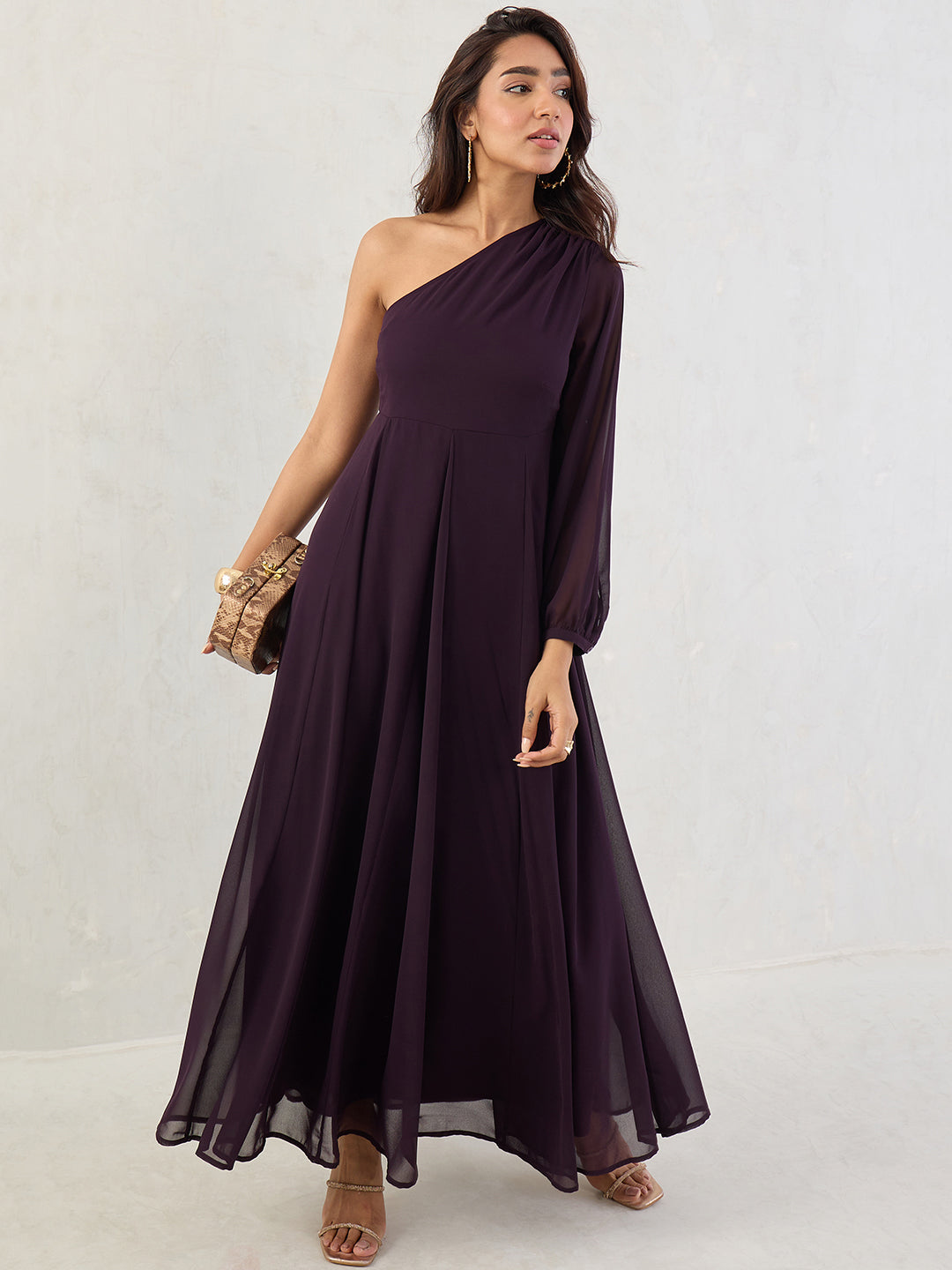 Deep Purple One Shoulder Maxi Dress