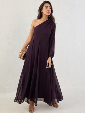 Deep Purple One Shoulder Maxi Dress