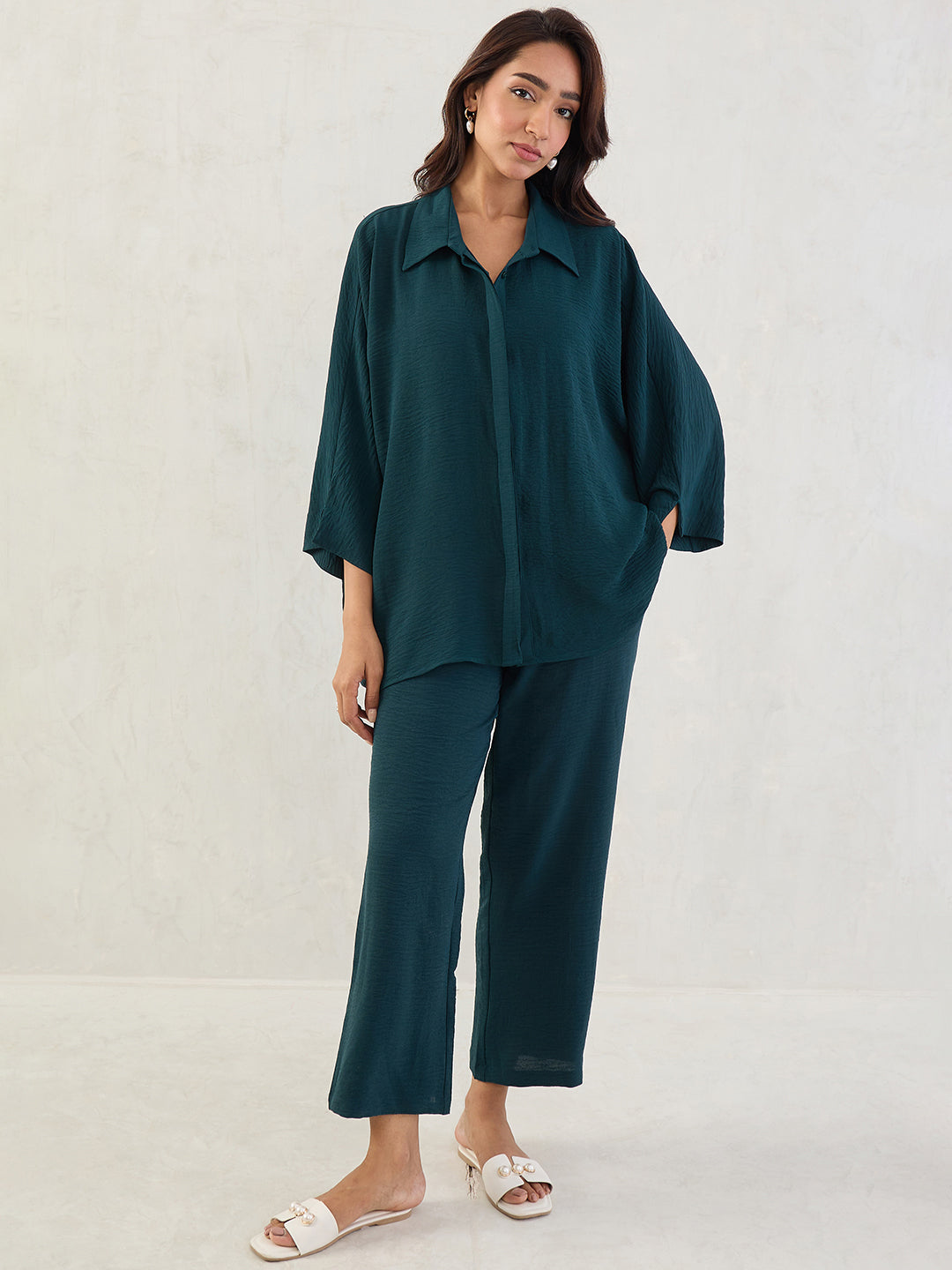 Bottle Green Kimono Sleeve Co-Ord Set