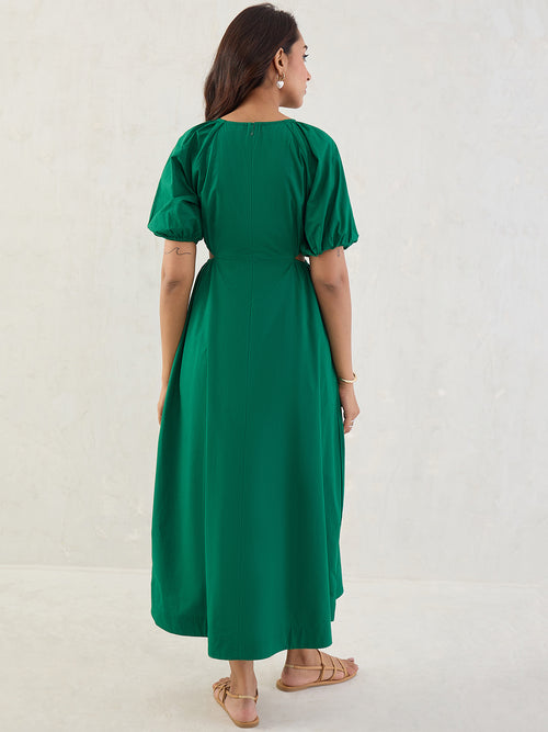 Green Poplin Cut Out Maxi Dress