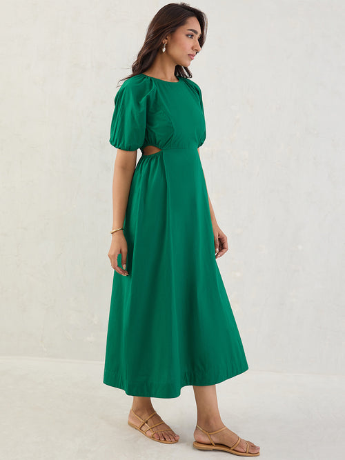 Green Poplin Cut Out Maxi Dress