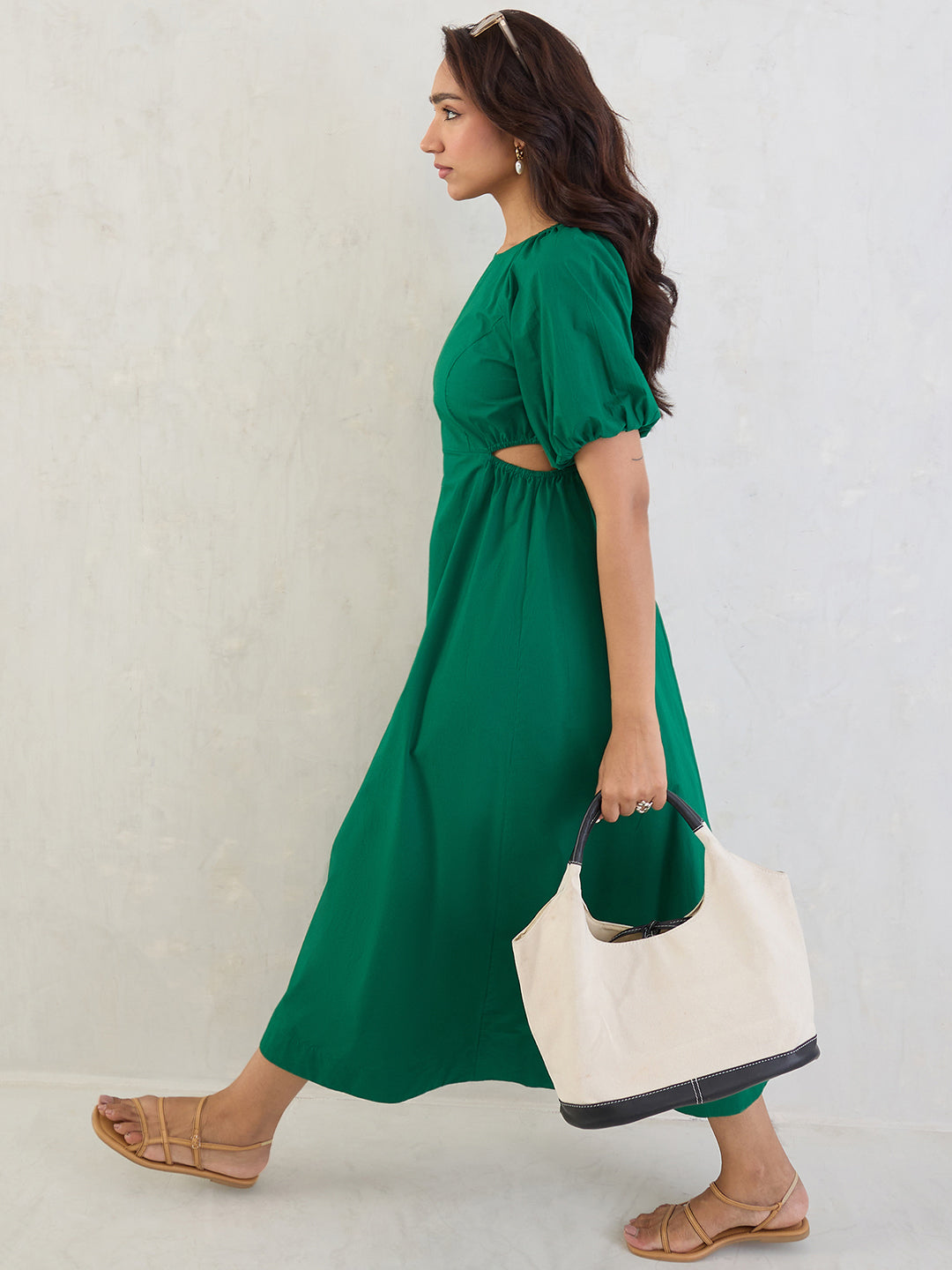 Green Poplin Cut Out Maxi Dress