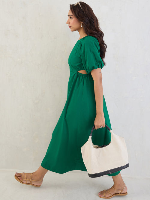 Green Poplin Cut Out Maxi Dress