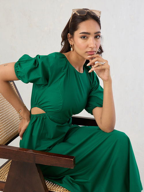 Green Poplin Cut Out Maxi Dress