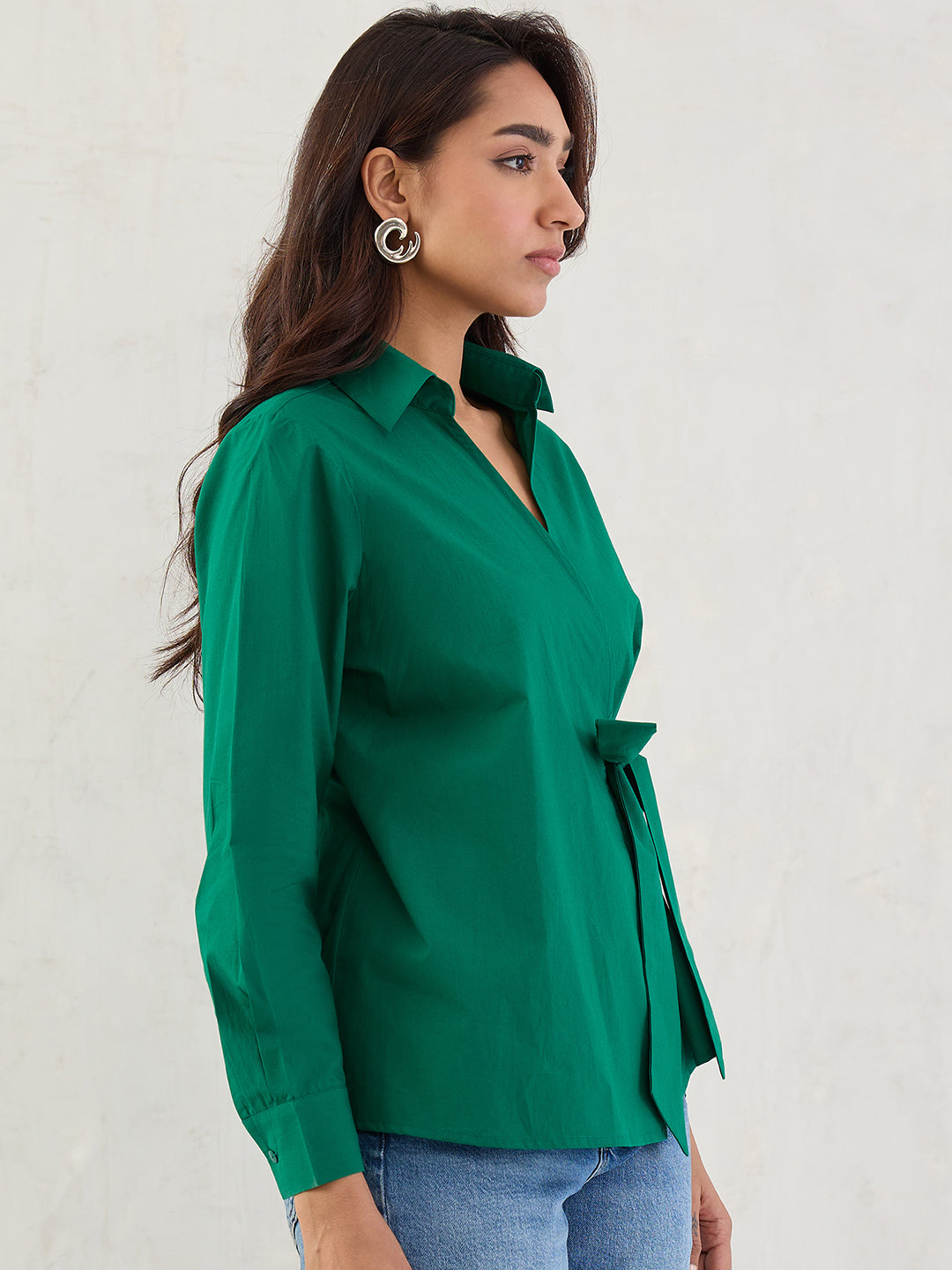 Green Poplin Wrap Top