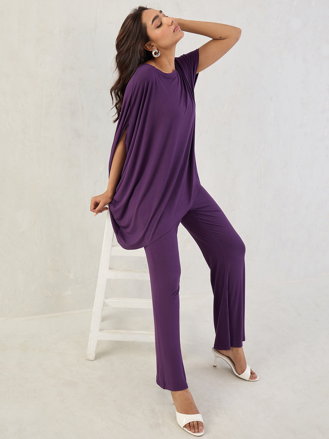 Bamboo Deep Purple Knit Flared Pants