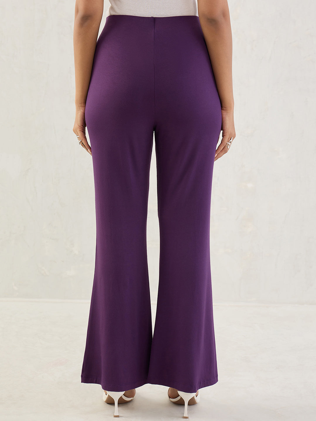 Bamboo Deep Purple Knit Flared Pants