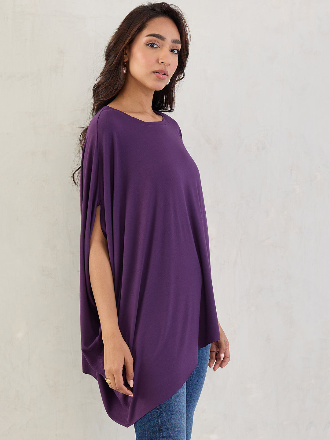 Bamboo Deep Purple Knit Asymmetrical Top