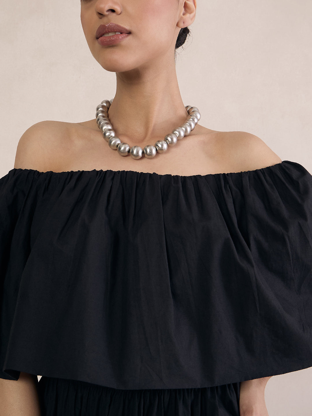 Black Poplin Off-Shoulder Mini Dress