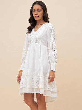 White V Neck Tiered Mini Dress