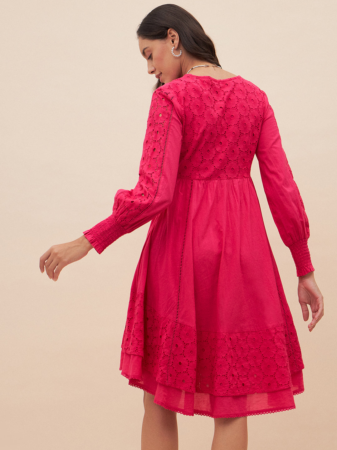 Pink V Neck Tiered Mini Dress