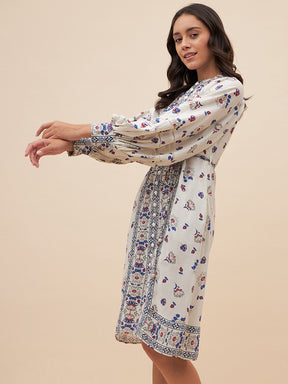 Off White Border Print Belted Midi Dress