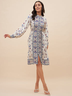 Off White Border Print Belted Midi Dress