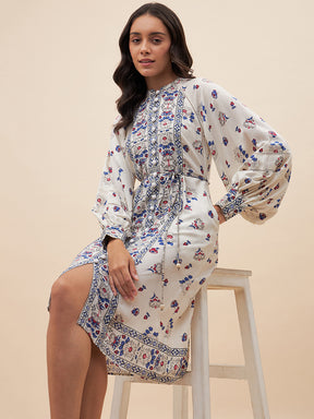 Off White Border Print Belted Midi Dress