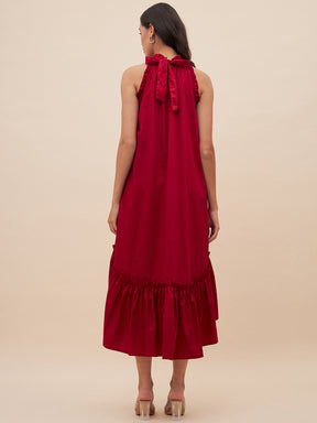 Red Cotton Tiered Maxi Dress