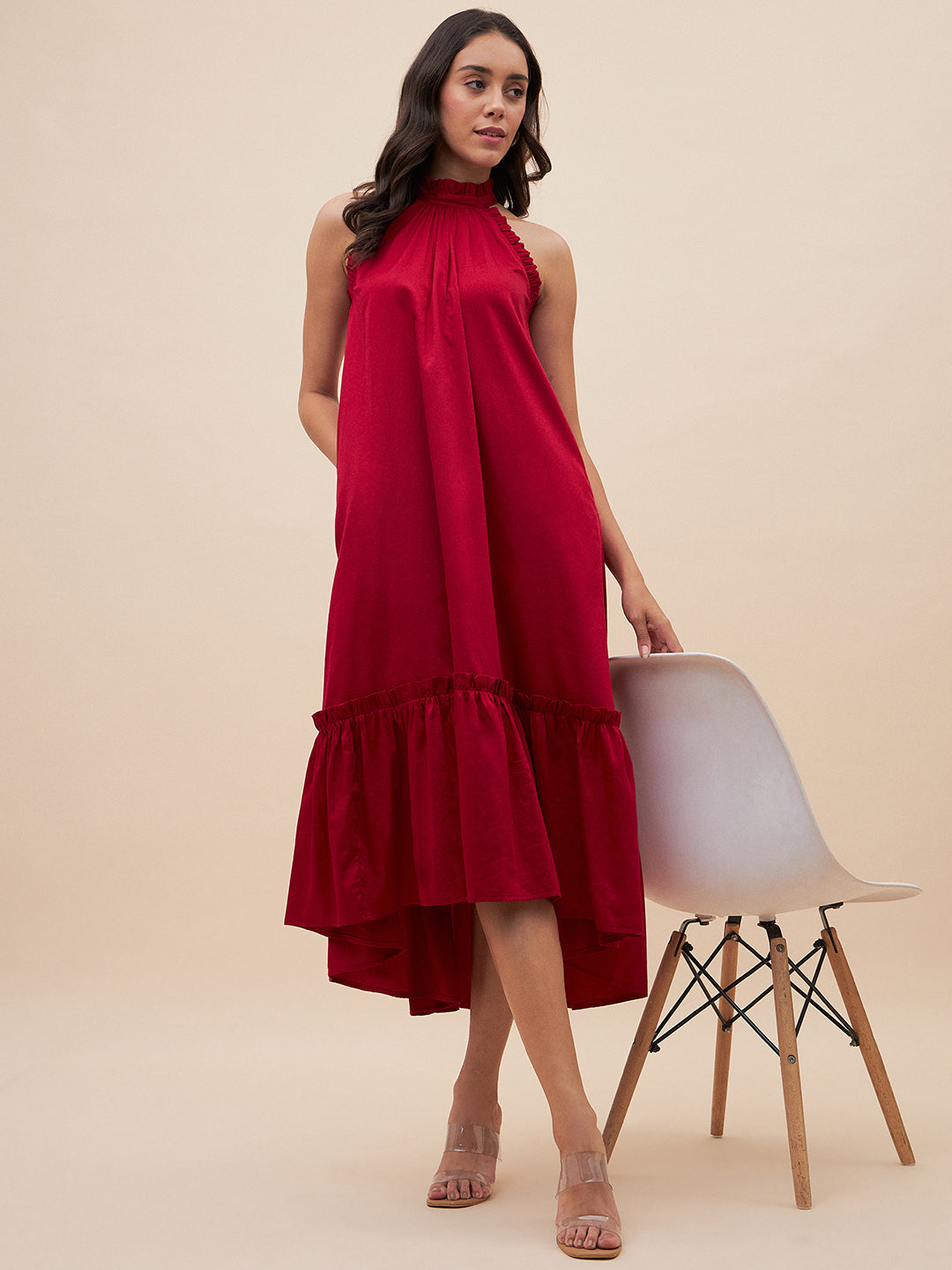 Red Cotton Tiered Maxi Dress