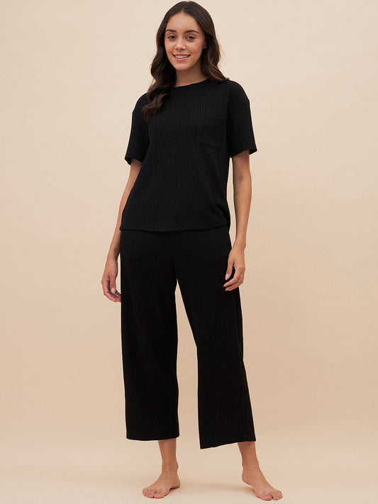 Black Waffle Jersey Two Piece Set
