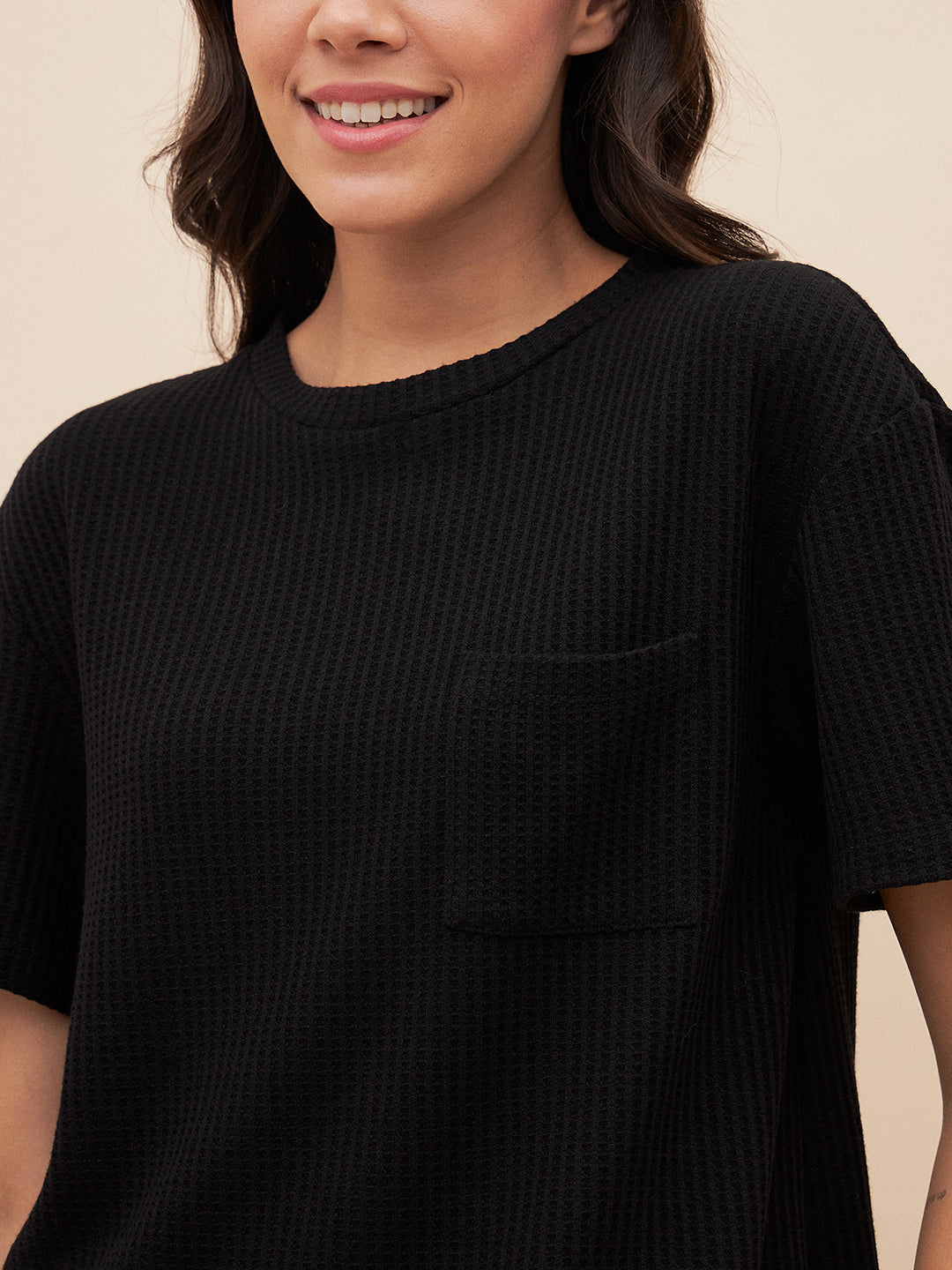 Black Waffle Jersey Two Piece Set