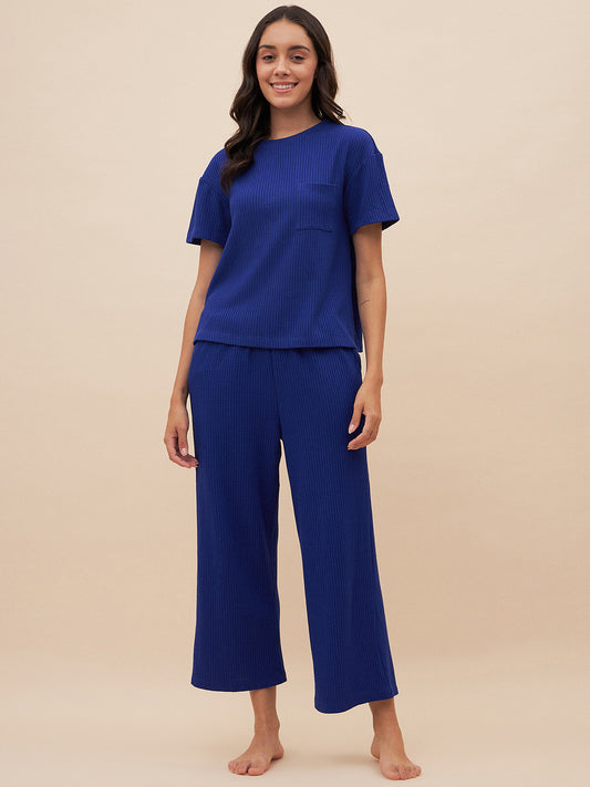 Blue Waffle Jersey Two Piece Set