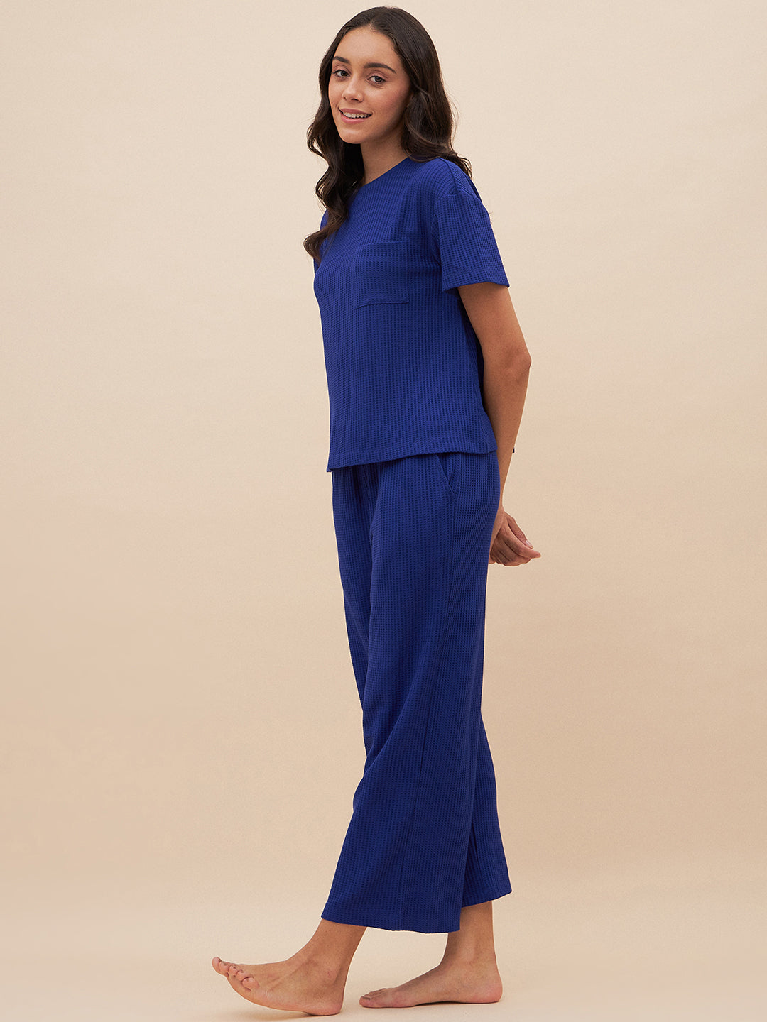 Blue Waffle Jersey Two Piece Set