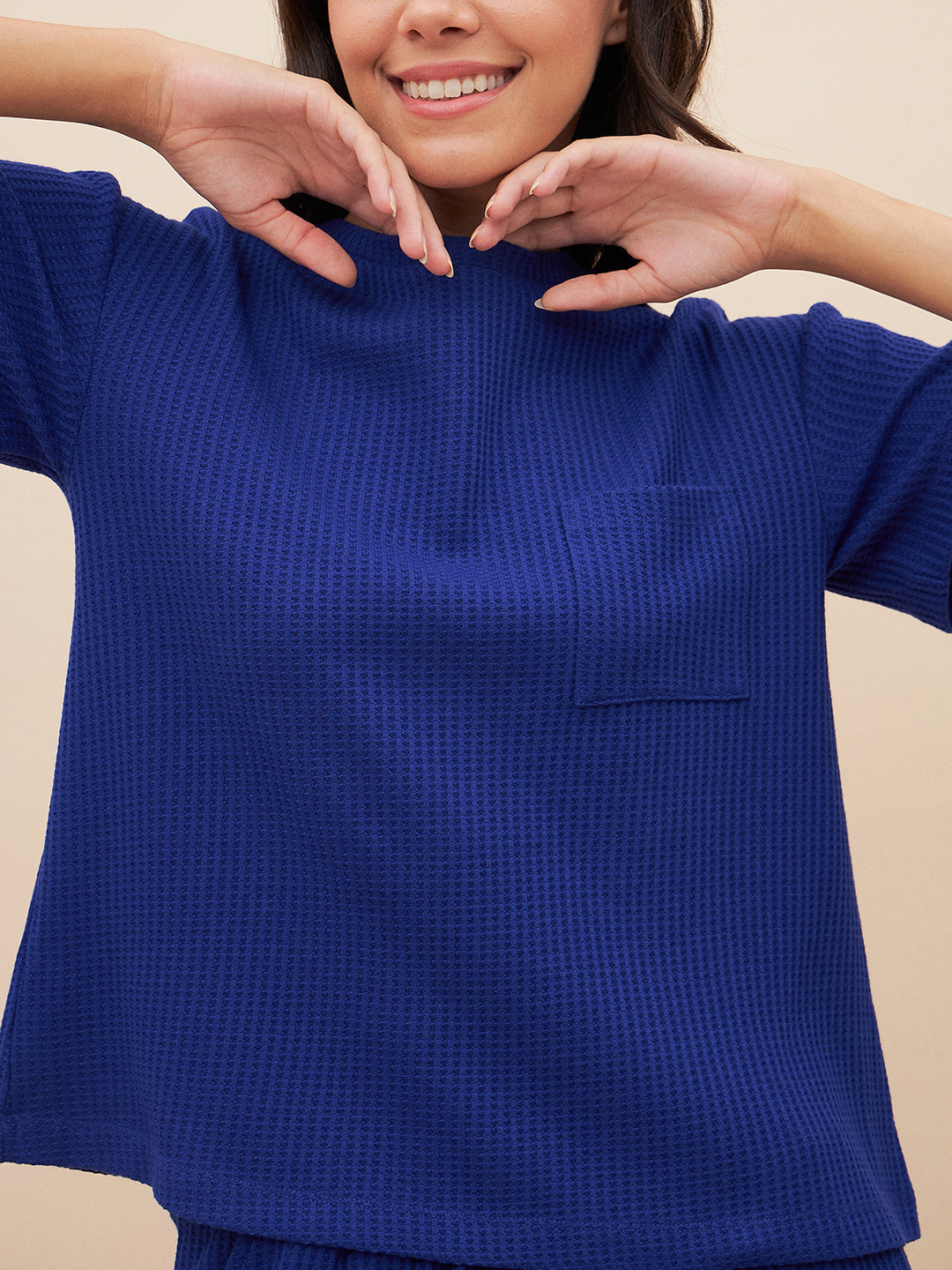 Blue Waffle Jersey Two Piece Set
