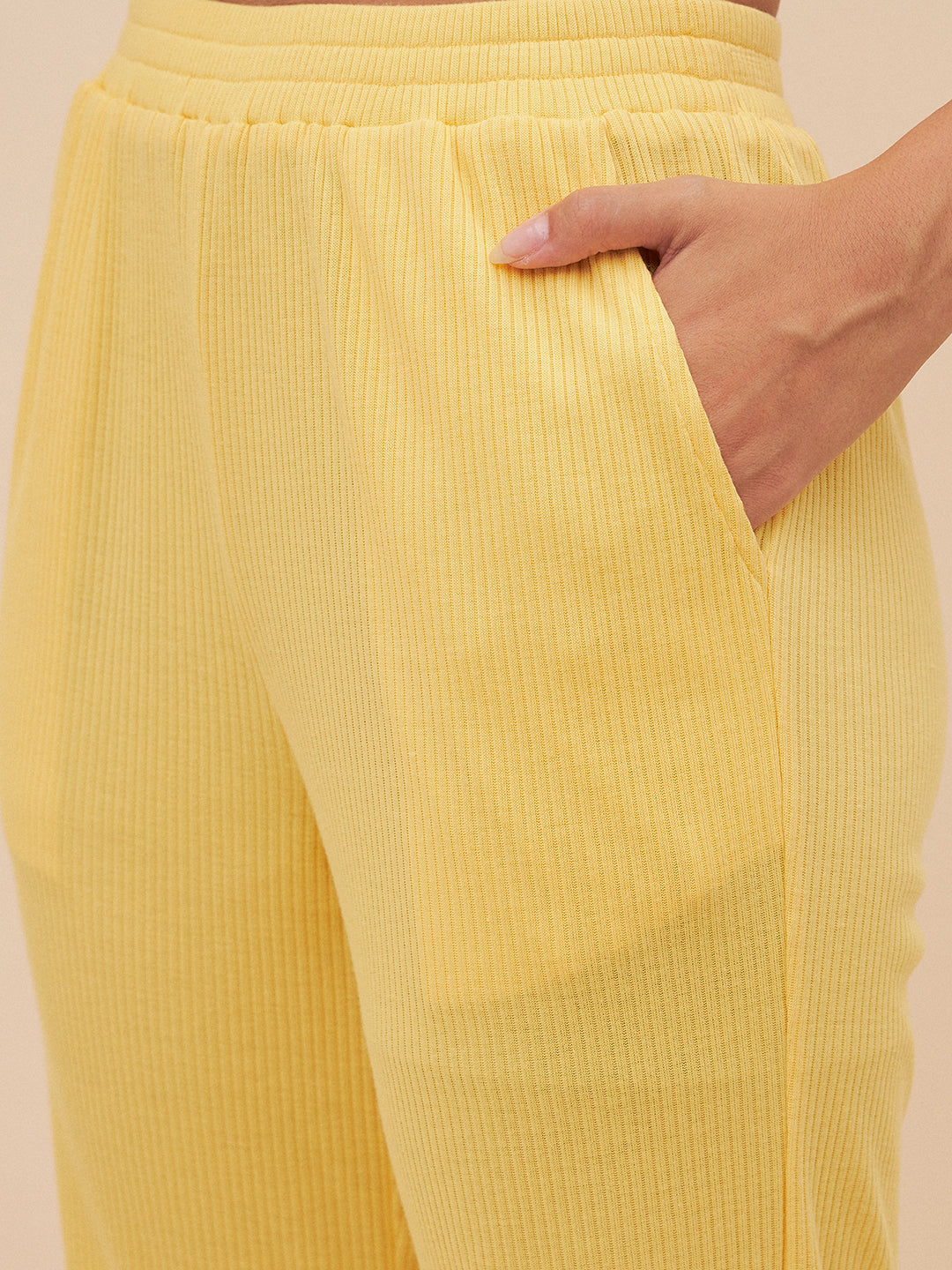 Yellow Rib Knit Lace Pyjama Set