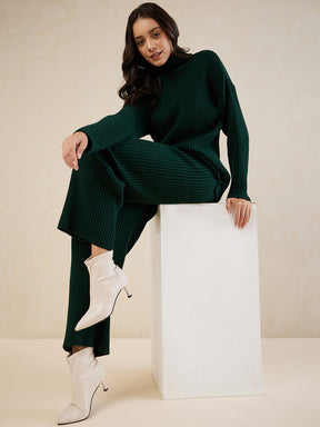 Green Solid Highneck Co-Ord Set