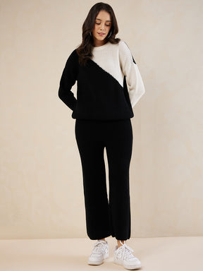 Black & Ecru Colorblocked Co-Ord Set