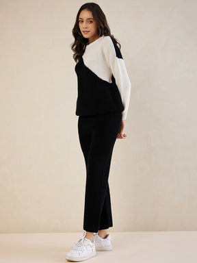 Black & Ecru Colorblocked Co-Ord Set