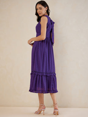 Purple Chevron Dobby Tiered Maxi Dress