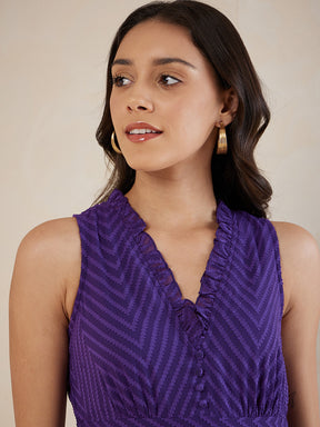 Purple Chevron Dobby Tiered Maxi Dress