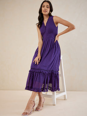Purple Chevron Dobby Tiered Maxi Dress