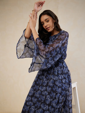 Navy Floral Printed Maxi Dress