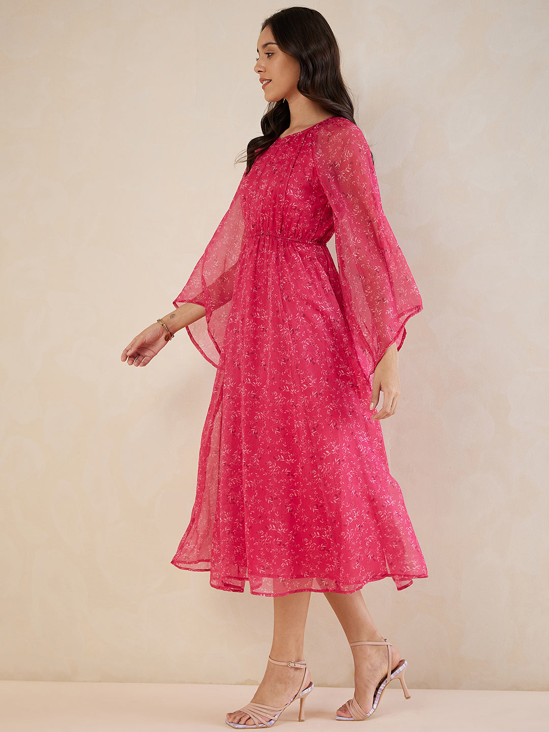 Pink Floral Printed Maxi Dress