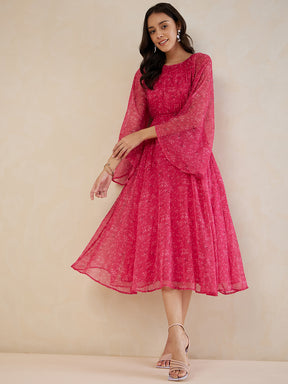 Pink Floral Printed Maxi Dress